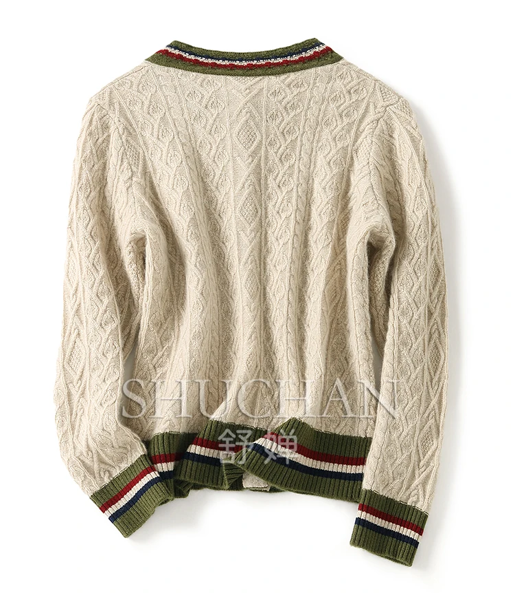 100% кашемировый кардиган Женский вязаный свитер с круглым вырезом Повседневный