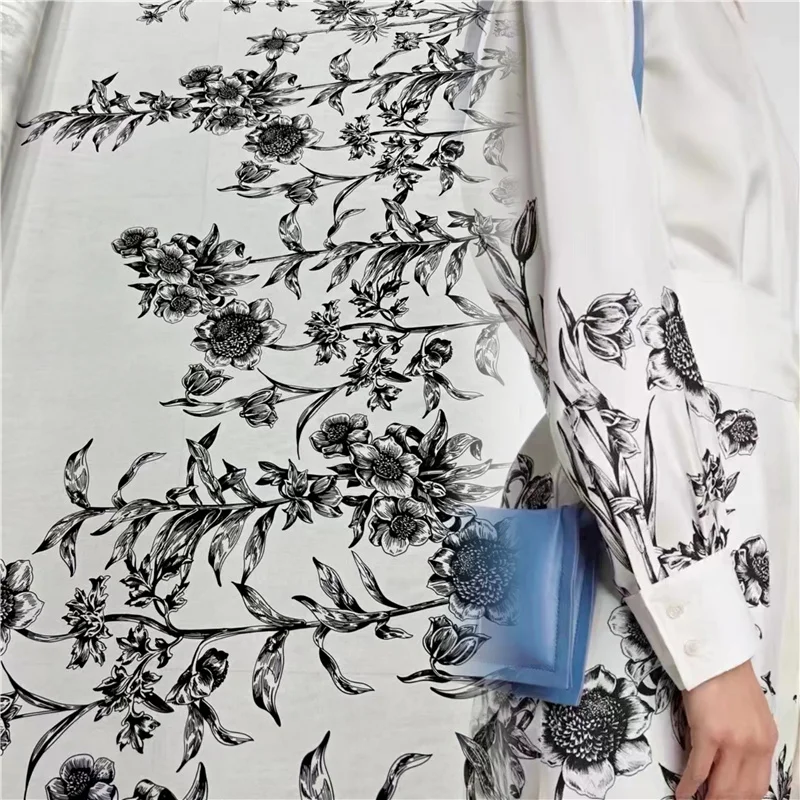 

High-end Fashion Positioning Printed Stretch Crepe De Chine Silk Fabric Summer Shirt Skirt Needlework Sewing Satin Fabric Cloth
