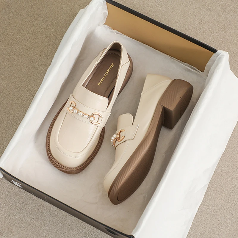 pearl Women's loafers Shoes Mary Jane Shoes Girls School Jk Uniform Lolita Shoes flats College Gothic Quality loafers for women