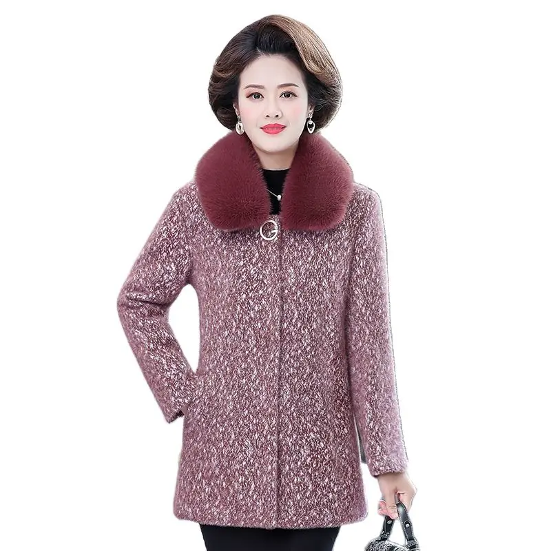 

Mother Winter Wool Coat New Thicked Middle Aged Female Imitation Mink Velvet Cashmere Woolen Jacket Women Parkas 5XL W2284