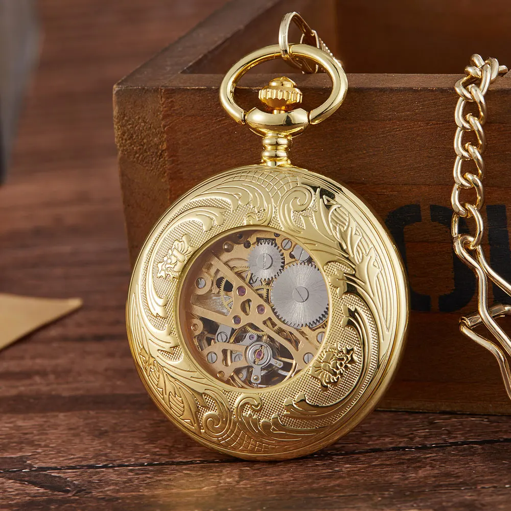 Vintage Steampunk Retro Hollow Gear Movement Mechanical Antique Pocket Watch FOB Pendant Chain Pocket Watch Men Women Boy Clock