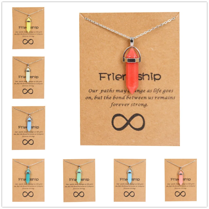 

2023 New Stainless Steel Chain for Women Glow Pendant Hexagonal Column Octagonal Bead Natural Stone Card Necklace Fashion Jewelr
