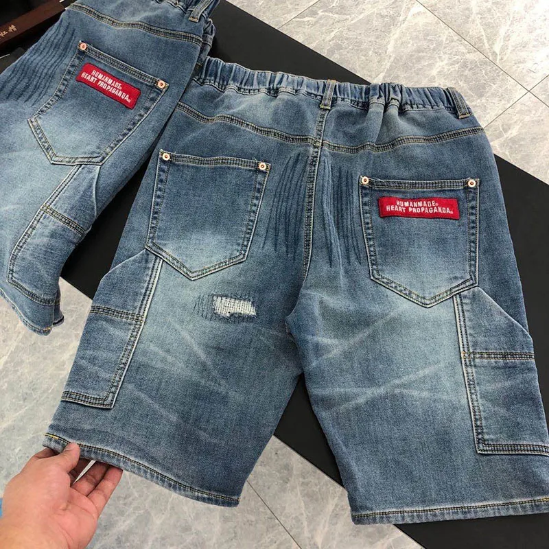 Human Made Knee Length Shorts Washed Do Old Cotton Knit Denim Men Women 1:1 HUMAN MADE Jeans Shorts