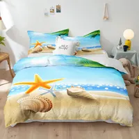 Beach Theme Duvet Cover Set Blue Ocean Bedding Set King Queen For Kids Girls Microfiber Seashell Starfish Print Comforter Cover