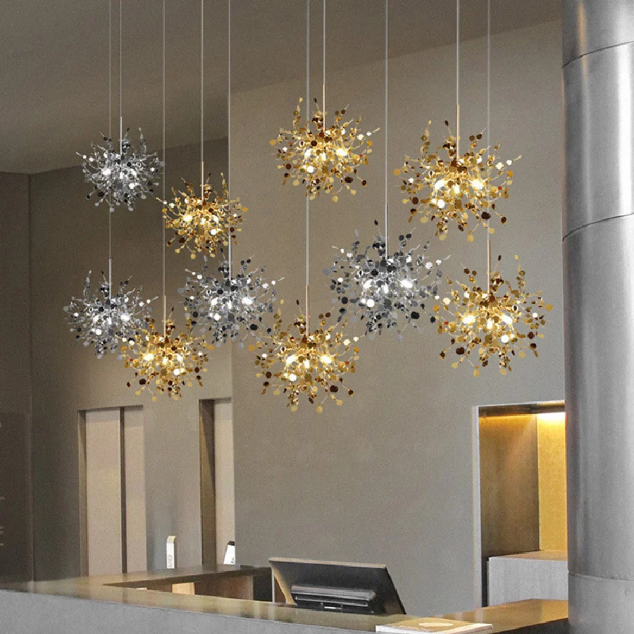 

Modern Stainless Steel Flower Chandelier Led Gold Chrome Pendant Light Dining Room Living Hall Kitchen Indoor Decor Hanging Lamp