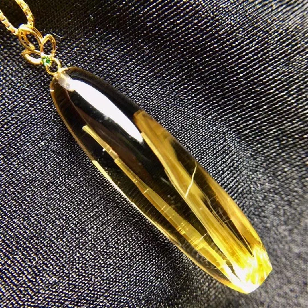 

Natural Gold Rutilated Quartz Pendant 18K Gold Jewelry For Woman Man Wealth Healing Luck Gift Reiki Crystal 29x7mm Beads AAAAA