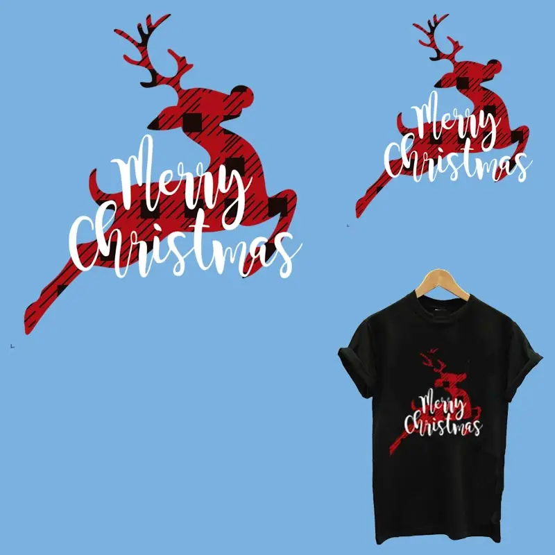 

DIY A-level Washable Thermal Sticker Transfer Applique Christmas Gift Decoration Christmas Deer Iron on Patches for Clothing