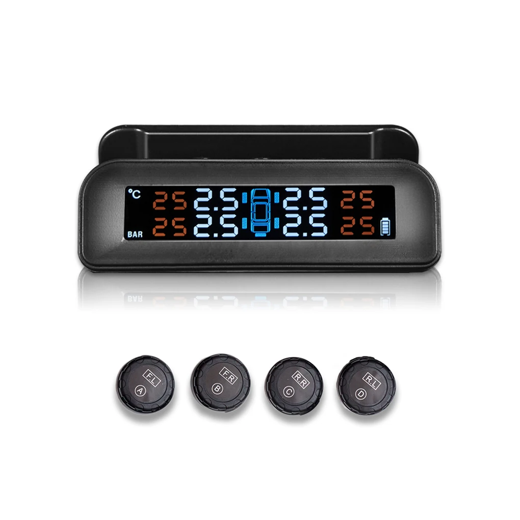

Car Tire Pressure Monitor Systems Wireless Vehicle Truck Tester Solar Charging Alarm Temperature Detector with 4 Sensors