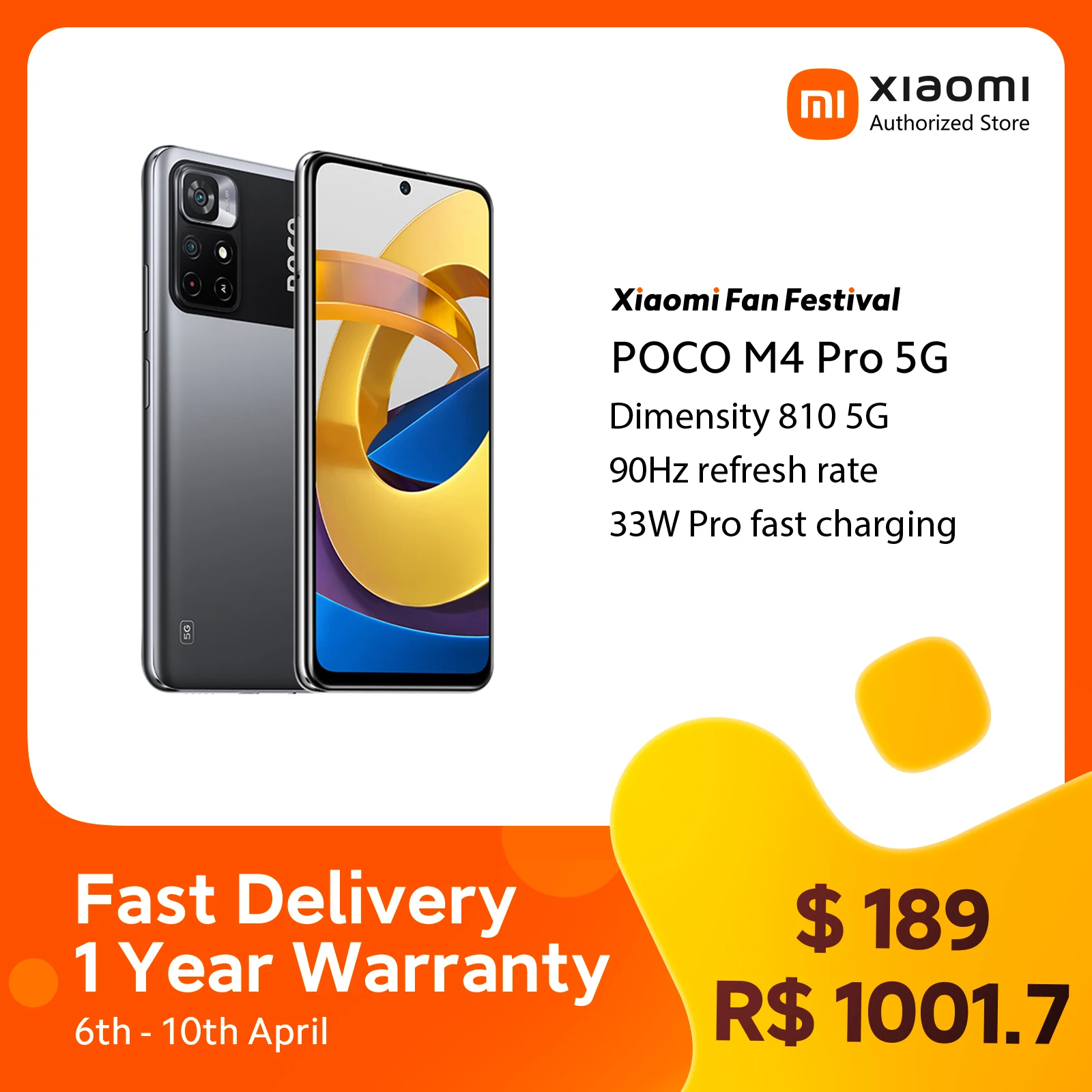 Global Version POCO M4 Pro 5G Smartphone 64GB/128GB ROM MTK Dimensity 810 90Hz 6.6" DotDisplay 50MP 5000mAh Battery 33W Pro NFC