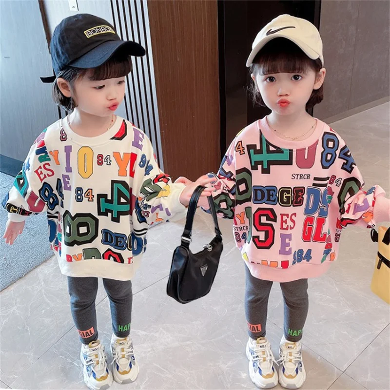 Girls Suit Sweatshirts +Pants Cotton 2Pcs/Sets 2022 Printed Spring Autumn Thicken High Quality Sports Sets Kid Baby Children Clo