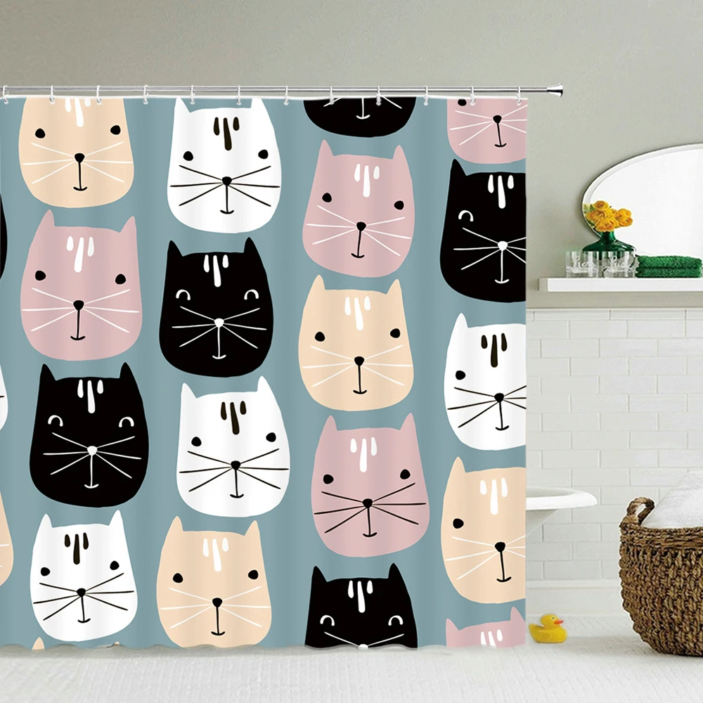 

Funny Cat Printed Shower Curtain Cute Cartoon Animal Bath Curtains Bathroom for Bathtub Bathing Cover Shower Curtains Home Decor