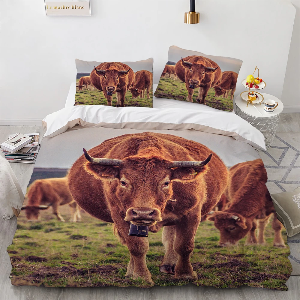 Cow Herd Pattern King Queen Bedding Set Highland Bull Farm Animal Duvet Cover Dairy Cattle Comforter Cover Polyester Quilt Cover images - 6
