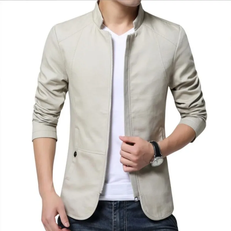 Mens Jacket Fashion Standing Collar Jacket Coats Men Slim Fit Business Casual Male Jackets Men Clothing Plus Size M-5XL Solid