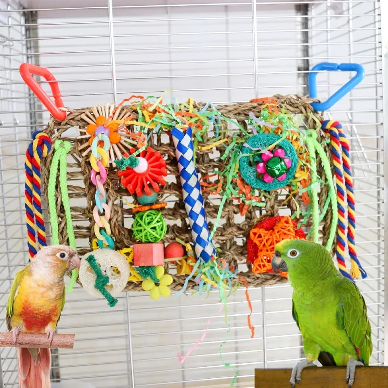 

Parrot Toys Bird Climbing Net Woven Seagrass Biting Hanging Hemp Rope Swing Play Ladder Chew Foraging Colorful Funny Bird Toys