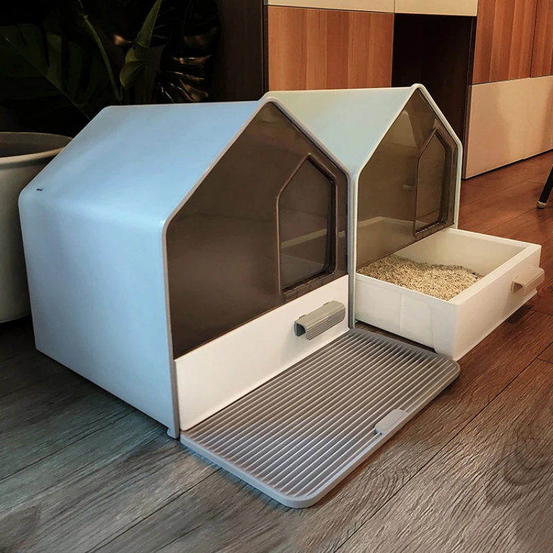 

Enclosed Big Cat Bedpans Drawer Deodorization Toilet Playground Cat Bedpans Training Leak Proof Kattenbak Pet Products QF50CB