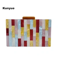 designer multi colors striped acrylic box clutches women colorful party evening bag chic casual clutch purse chains cute handbag