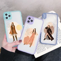 bohemian fashion illustration woman floral iphone 13 12 xs 11 pro max mini case for iphone 7 8 6 6s plus se2020 x xr gray cases