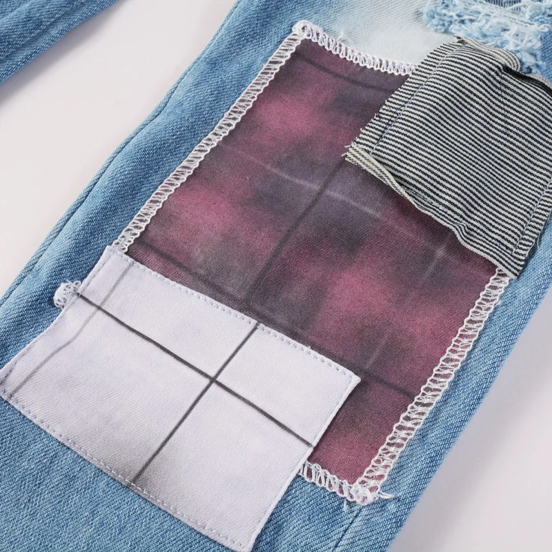 Джинсы мужские Стрейчевые в стиле ретро модные облегающие светло-голубые джинсы