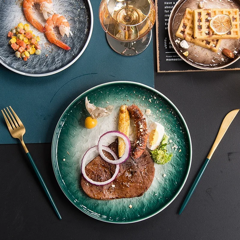 Керамический стейк в скандинавском стиле круглая плоская тарелка домашние