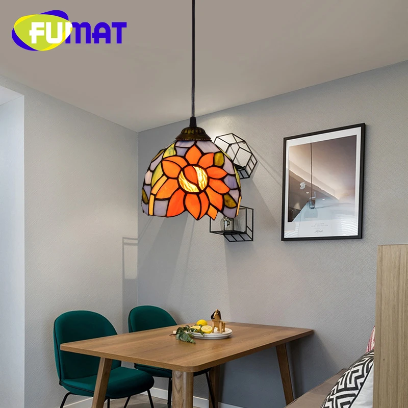 

FUMAT Tiffany stained glass chandelier Vintage style Art Deco dining room Study Bedroom aisle balcony Sunflower hanging light