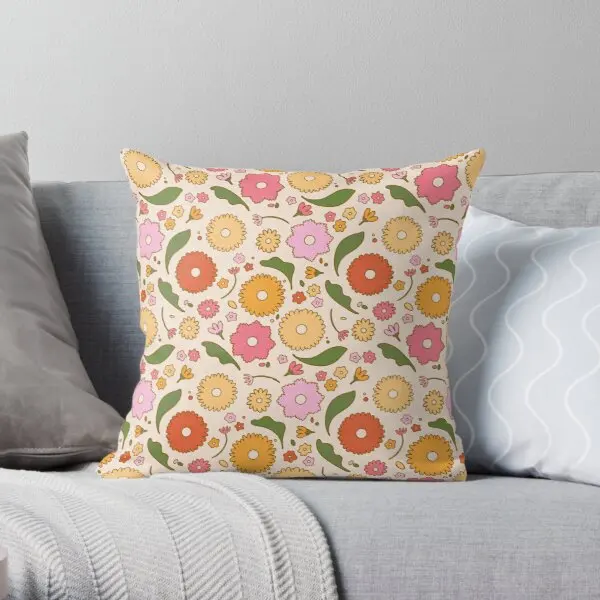 

70S Retro Flowers Pattern Groovy Botanic Printing Throw Pillow Cover Bed Throw Anime Bedroom Fashion Decor Pillows not include