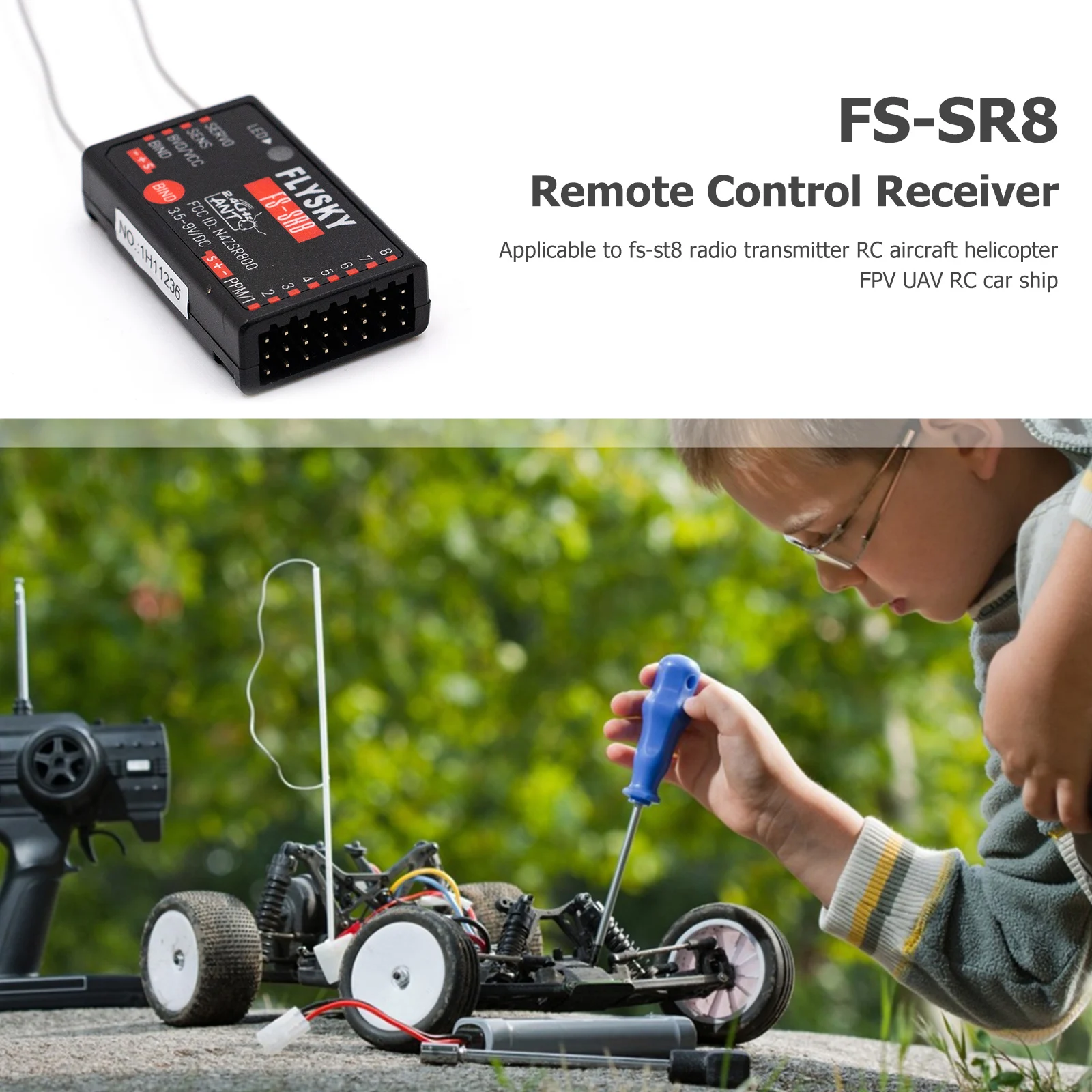 FLYSKY FS-SR8 2.4ГГц ANT 8 Каналов Мини-приемник Пульт Дистанционного Управления для RC Автомобиля Лодки Самолета Вертолета FPV Дрона FS-ST8 on.