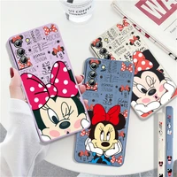 disney cute minnie mouse for samsung galaxy s21 s22 pro s20 fe s10 note 20 10 plus lite ultra liquid left rope phone case