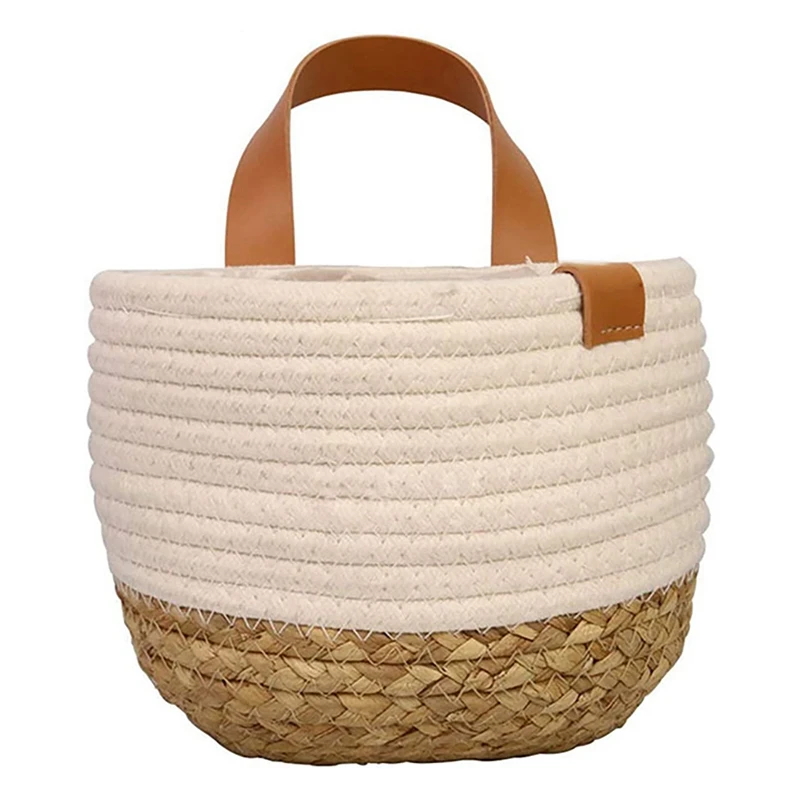 

Wall Hanging Storage Basket - Small Cotton Rope Woven Closet Storage Bins - Shelf Basket Organizer For Plants Home Decor
