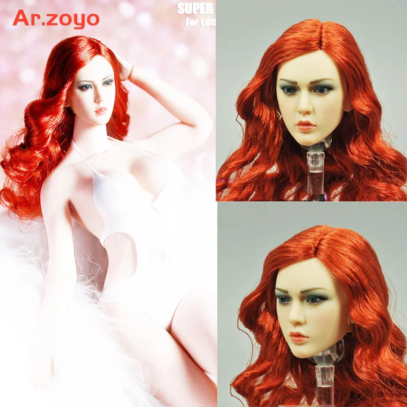 Beauty Red Long Hair Vivid Head Sculpt Carving For 12inch Action Figures Collection