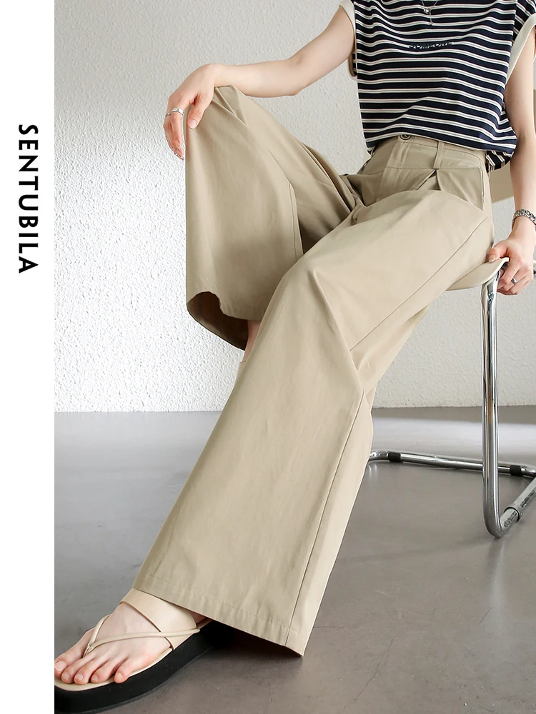 SENTUBILA удобные широкие брюки из 100% хлопка женские лето 2024 простые повседневные