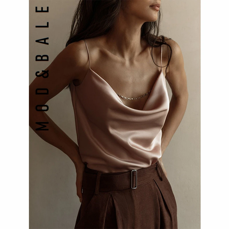 

Пикантная летняя одежда 2022 года, Y2K, модная свободная футболка, женская кофта, атласный жилет, шикарные шифоновые Блузы с цепочкой