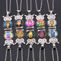 10pcslot mixed owl metal necklace 2025mm glass piece jewelry accessories vintage charm necklace wholesale gift