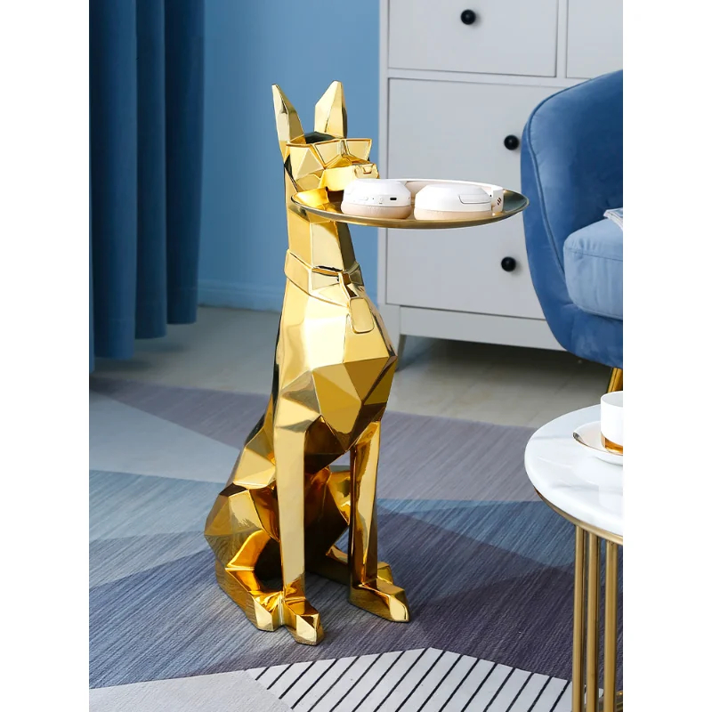 

Home Decor Gentleman Dog Geometry Statue Welcome Ornaments Tray Figurine Porch Art Room Decoration Resin Animals Sculptures