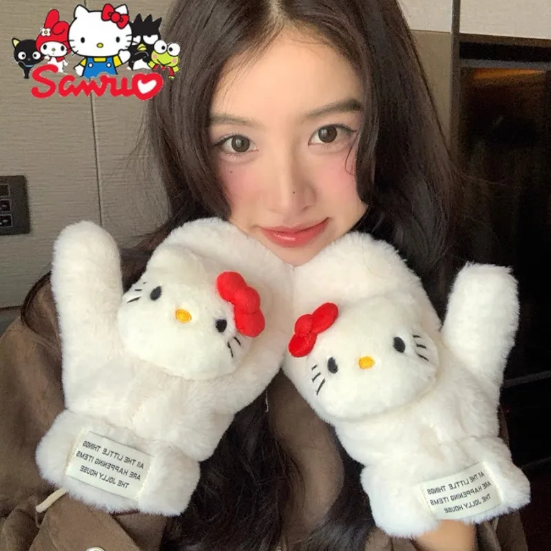 

Sanrio Kuromi Hello Kitty Melody Cinnamoroll Pochacco Gloves Winter Thick Riding Windproof Warm All-inclusive Fleece Mittens