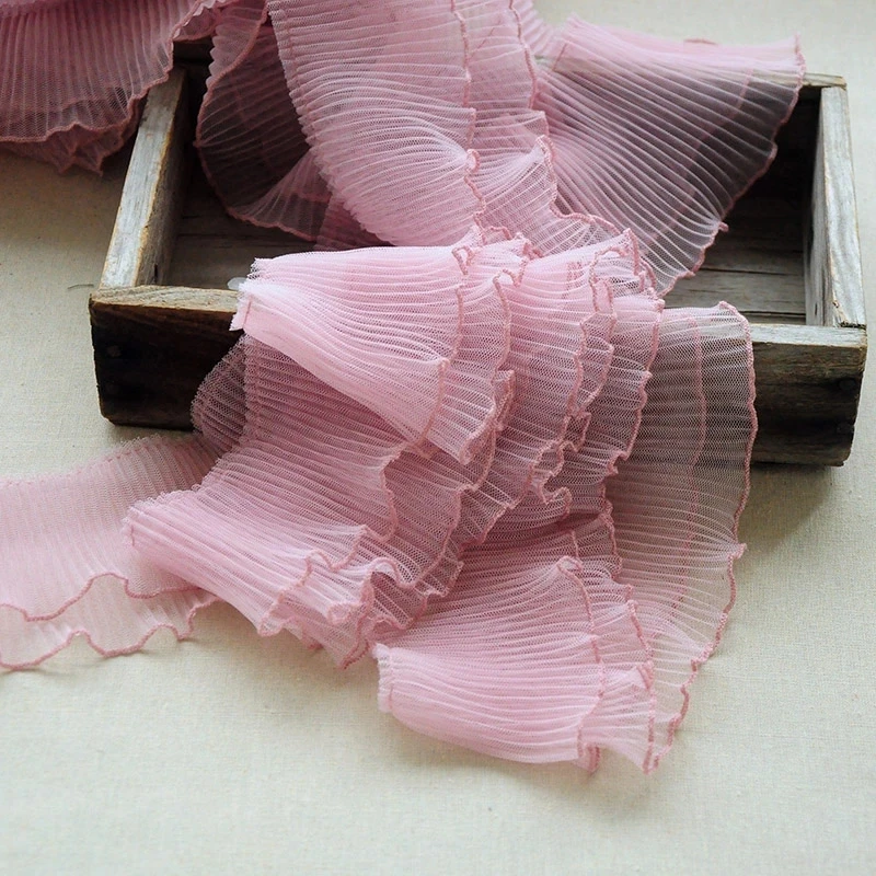 

1M Hot Sale Green, Yellow, Pink, White Pleated Lace Ribbon DIY Doll Wedding Dress Bag Hat Headwear Skirt Clothes Sewing Material