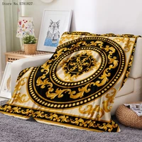european pattern flannel blanket golden flower 3d printed fleece blanket gold chain warm soft bedroom blanket