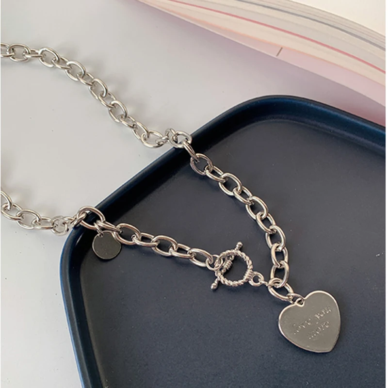 

Fashion Women Sweater Chain 2021 Letter Pendant Heart shape Hip-Hop Clavicle Choker trend Personality Gothic Jewelry Necklaces