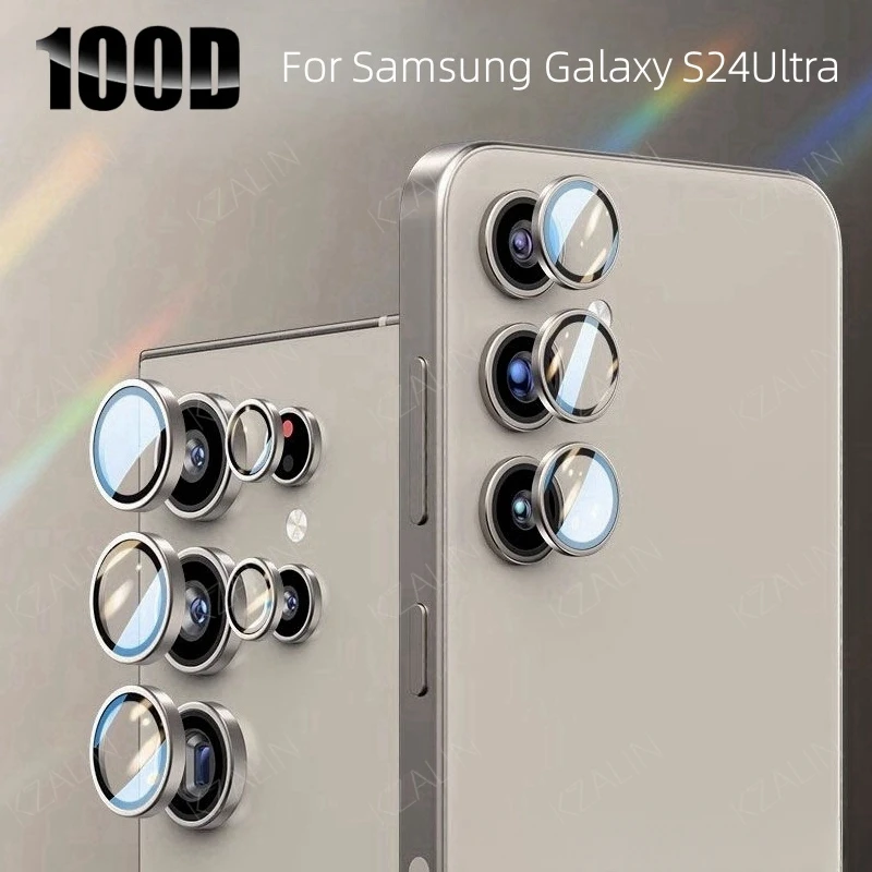 Защитное стекло для объектива Samsung Galaxy S24 Ultra и Plus с металлическими кольцами