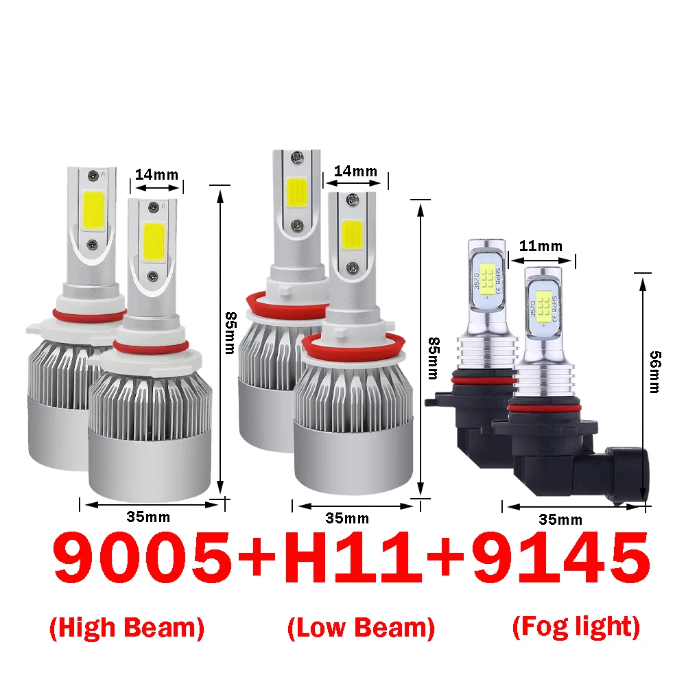 6x LED Pure White Headlight Fog Light Bulbs 6000K Fit For Dodge Charger 2006-2008  Ford Escape 2013-2016 Toyota Tundra 2007-2013 images - 6