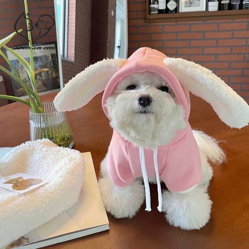 

Autumn Bunny Ears Dog Pullover Hoodie Winter Warm Coat Pink Clothing Dogs Jacket Teddy Bichon Costume Pet Supplies Accessories