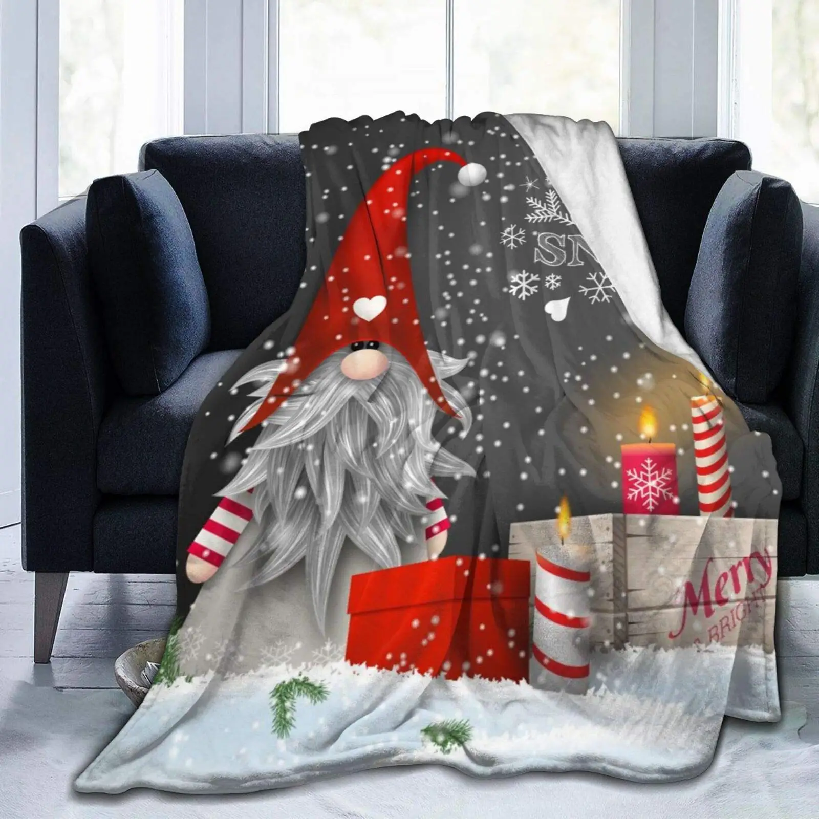 

Рождественские подарки гнома, зимнее Фланелевое флисовое покрывало со снежинками, всесезонное мягкое и теплое покрывало для дивана, кроват...