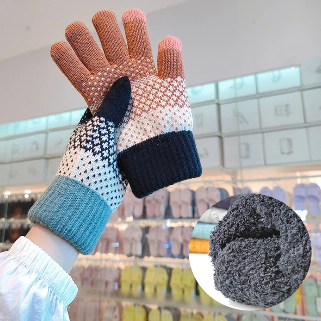 

Winter Warm Women Gloves Solid Double-Layer Fleece Thickened Student Gloves Touch Screen Glove Outdoor Fashion Wrist Gloves