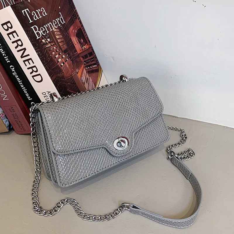 2023 Textured Chain Shoulder Bags Serpentine Pattern Messenger Bags Designer Lock Small Flap Handbags And Purses For Women Mujer