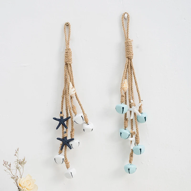 

Vintage Sea Star Bell Hemp Rope Hanging String Pendant Fish Net Wall Decorations Mediterranean Home Cafe Bar Decor Accessories