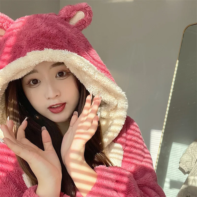 Ladies Pajama Sets Thicken Winter Warm Nightgown Comfortable Soft Sleepwear Suit Cute Fashion Style Pocket Design