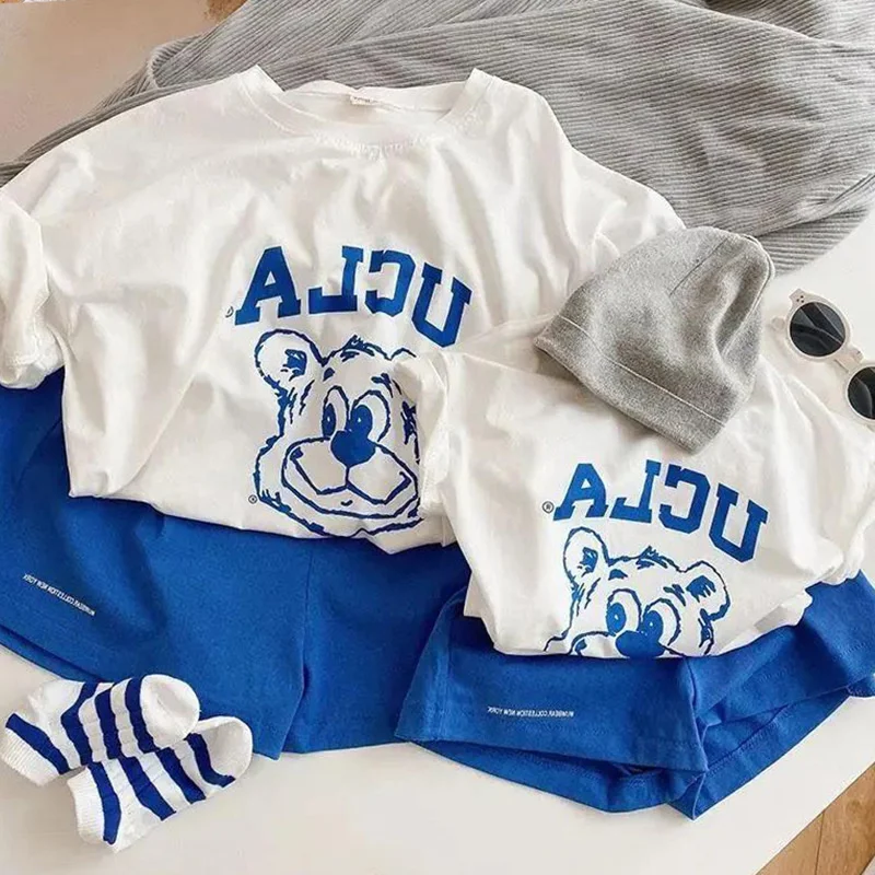 

Summer Clothes 2022 New Suit Children's Short Sleeved T-shirt Mother Daughter Two Piece Set Women Toddler Boys Clothing Girls
