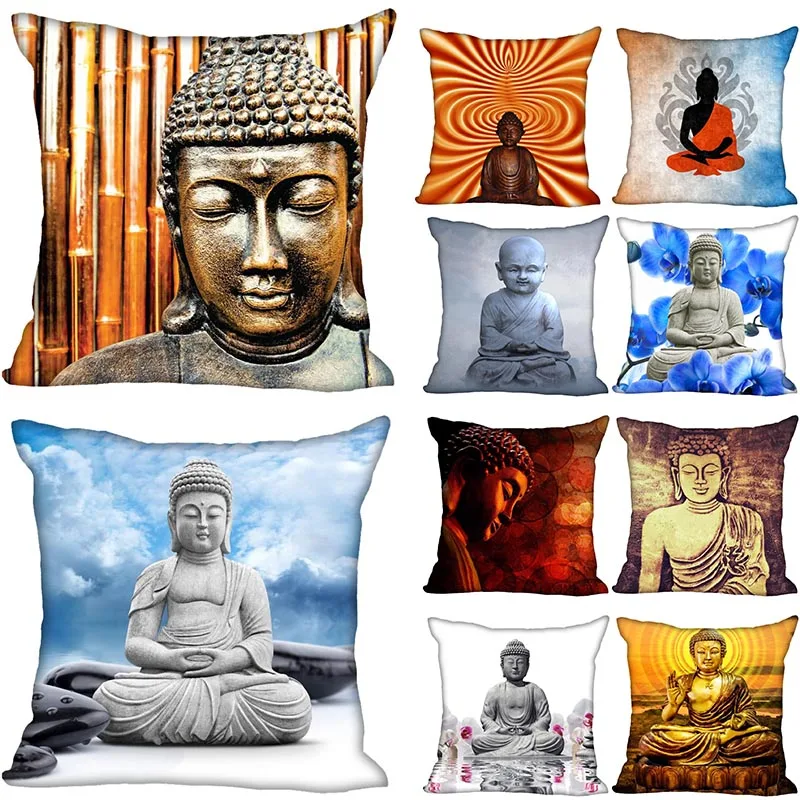 

Custom Decorative Pillowcase Buddha Statue Square Zippered Pillow Cover Satin Soft Fabric 35X35,40x40,45x45cm(One Side)