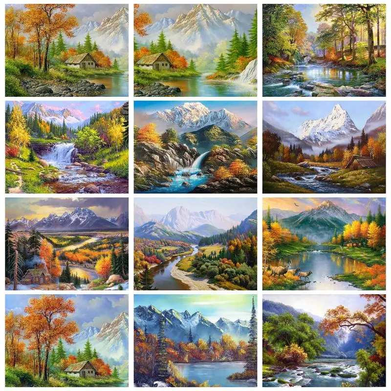 

GATYZTORY Modern Painting By Numbers Autum Forest Stream Landscape Drawing On Numbers For Adults Artwork Wall Art Handmade