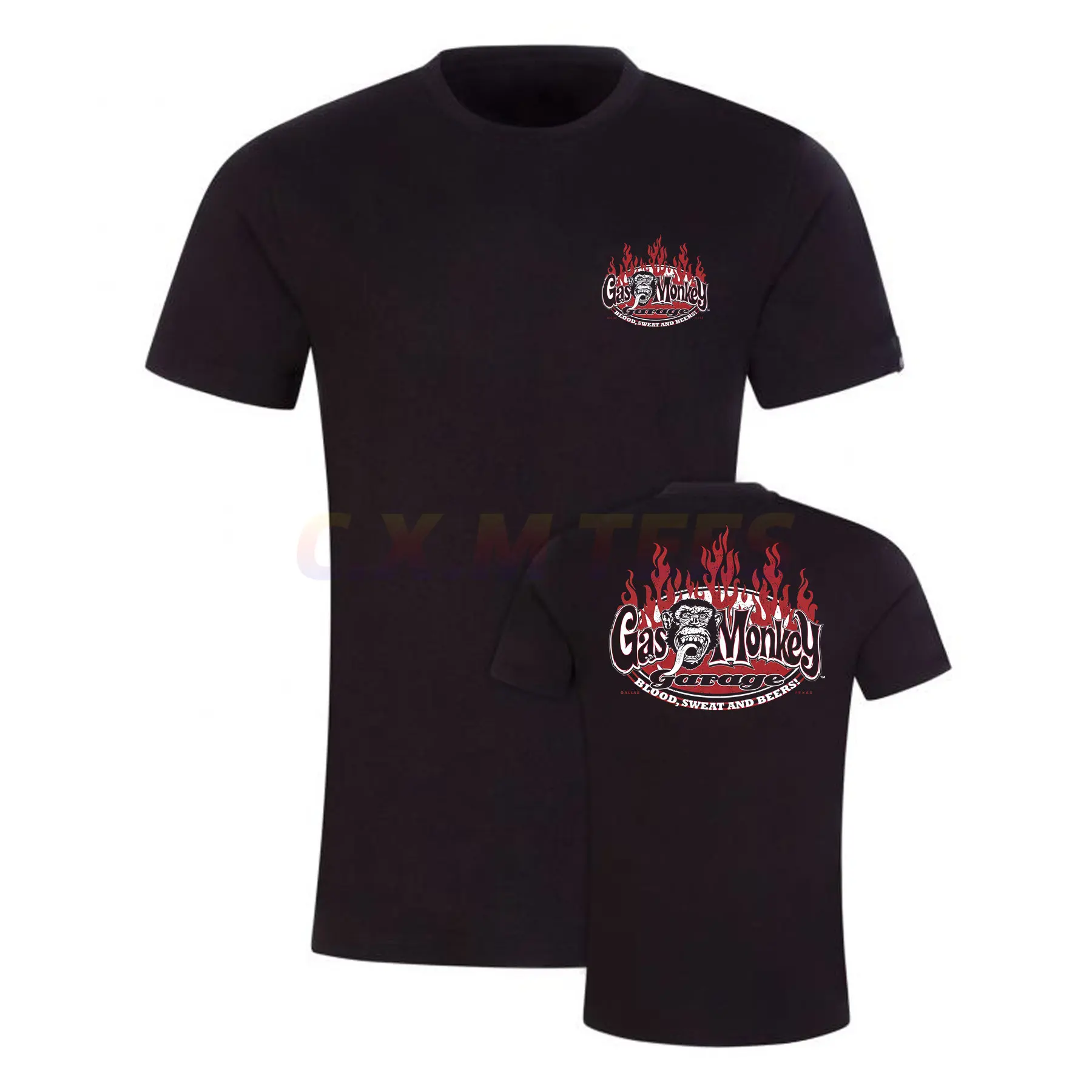 

Amazing Tees Men Gas Monkeys Garage Blood Sweat and Red Flames T Shirt Double-sided Casual Oversized T-shirt Male T-shirts S-3XL