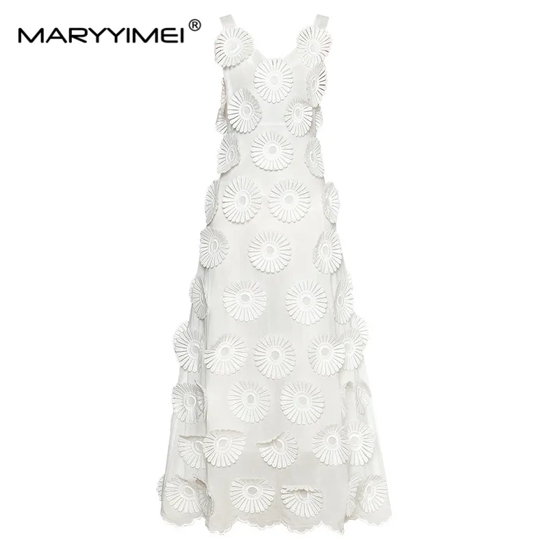 

Модное дизайнерское платье MARYYIMEI, летнее женское платье с V-образным вырезом и открытой спиной, элегантные праздничные белые платья на бретельках с аппликацией